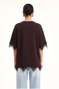 Bianco Lucci Women's Lace Detailed Crew Neck Oversize T-Shirt 1046 - Image 5