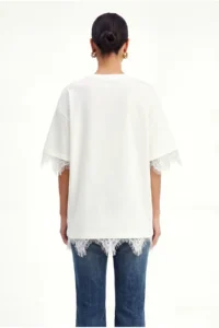 Bianco Lucci Women's Lace Detailed Crew Neck Oversize T-Shirt 1046 - Image 5