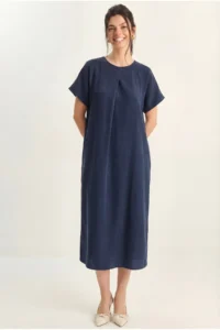 Bianco Lucci Women's Pleat Detailed Pocket Comfortable Midi Dress 8738 - Image 3