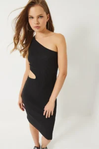 Bianco Lucci Women's One Shoulder Window Detailed Slit Mini Dress - Image 3