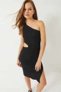 Bianco Lucci Women's One Shoulder Window Detailed Slit Mini Dress - Image 5