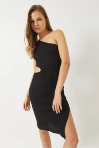 Bianco Lucci Women's One Shoulder Window Detailed Slit Mini Dress - Image 7