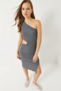 Bianco Lucci Women's One Shoulder Window Detailed Slit Mini Dress - Image 2