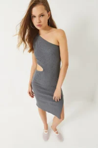 Bianco Lucci Women's One Shoulder Window Detailed Slit Mini Dress - Image 6