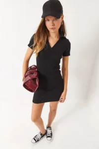 Bianco Lucci Women's Camisole Polo Neck Mini Basic Dress