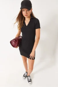 Bianco Lucci Women's Camisole Polo Neck Mini Basic Dress - Image 2