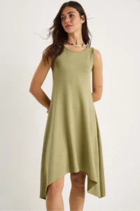 Bianco Lucci Women's Asymmetrical Cut Thick Straps Comfortable Summer Modal Dress 4034