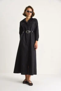 Bianco Lucci Women's Button Closure Pocket Detailed Belted Shirt Dress - Image 2