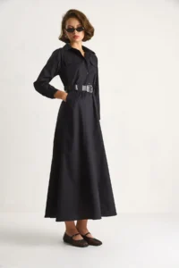 Bianco Lucci Women's Button Closure Pocket Detailed Belted Shirt Dress - Image 3