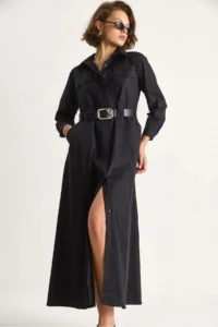 Bianco Lucci Women's Button Closure Pocket Detailed Belted Shirt Dress - Image 4