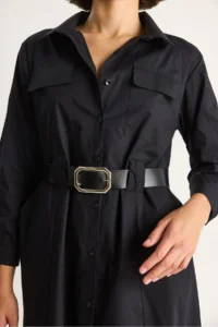 Bianco Lucci Women's Button Closure Pocket Detailed Belted Shirt Dress - Image 6