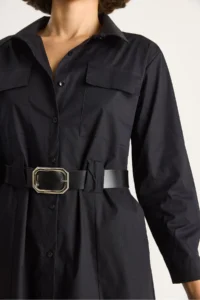 Bianco Lucci Women's Button Closure Pocket Detailed Belted Shirt Dress - Image 7