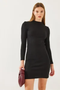 Bianco Lucci Women's Princess Sleeve Ribbed Basic Dress 2435 - Image 2