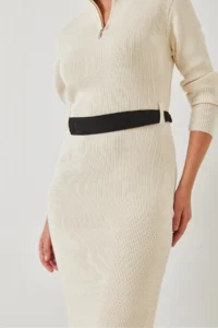 Bianco Lucci Women's Collar Zippered Belted Long Knitwear Dress - Image 2