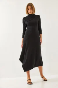 Bianco Lucci Women's Asymmetric Cut Half Turtleneck Dress - Image 2