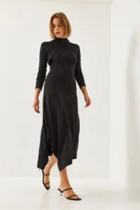 Bianco Lucci Women's Asymmetric Cut Half Turtleneck Dress - Image 3