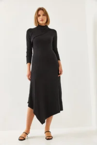 Bianco Lucci Women's Asymmetric Cut Half Turtleneck Dress - Image 4