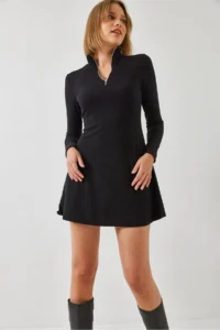 Bianco Lucci Women's Zippered Ribbed Ottoman Fabric Dress 394 - Image 2
