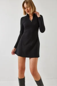 Bianco Lucci Women's Zippered Ribbed Ottoman Fabric Dress 394 - Image 4