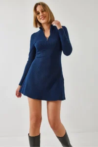 Bianco Lucci Women's Zippered Ribbed Ottoman Fabric Dress 394 - Image 2