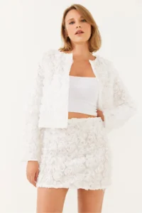 Bianco Lucci Women Floral textured Mini Skirt MBMS027 - Image 3
