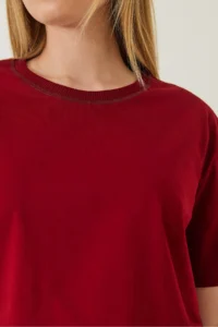 Bianco Lucci Women's Decorative Stitched Crew Neck Tshirt - Image 4