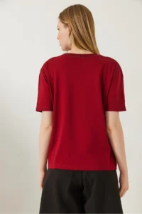 Bianco Lucci Women's Decorative Stitched Crew Neck Tshirt - Image 6