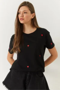 Bianco Lucci Women Heart Embroidered Tshirt - Image 3