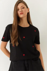 Bianco Lucci Women Heart Embroidered Tshirt - Image 5