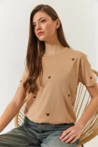 Bianco Lucci Women Heart Embroidered Tshirt - Image 2
