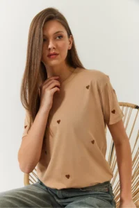 Bianco Lucci Women Heart Embroidered Tshirt - Image 3