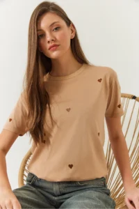Bianco Lucci Women Heart Embroidered Tshirt - Image 4