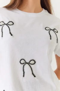 Bianco Lucci Women Stone and Bow Detailed Tshirt - Image 5