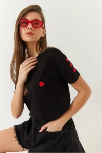 Bianco Lucci Women Heart Embroidered Tshirt - Image 3