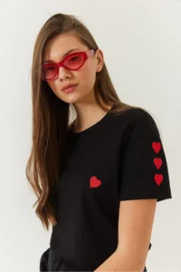 Bianco Lucci Women Heart Embroidered Tshirt - Image 4