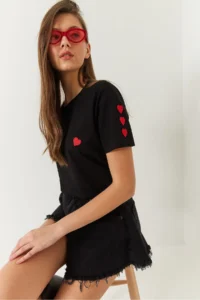Bianco Lucci Women Heart Embroidered Tshirt - Image 5