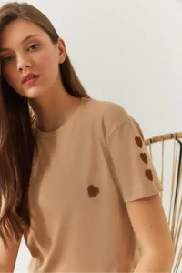 Bianco Lucci Women Heart Embroidered Tshirt - Image 3