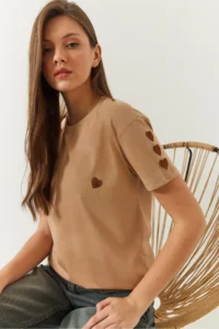 Bianco Lucci Women Heart Embroidered Tshirt - Image 4