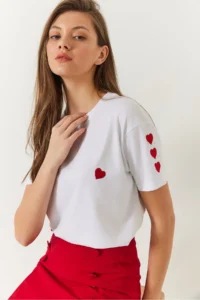 Bianco Lucci Women Heart Embroidered Tshirt - Image 2