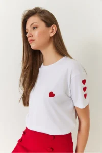 Bianco Lucci Women Heart Embroidered Tshirt - Image 3