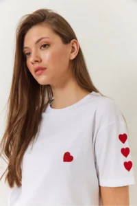 Bianco Lucci Women Heart Embroidered Tshirt - Image 4
