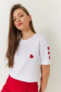 Bianco Lucci Women Heart Embroidered Tshirt - Image 5
