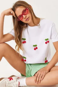 Bianco Lucci Women Short Sleeve Kiraz with accessories T-Shirt