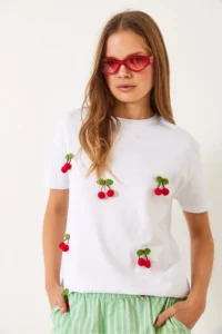 Bianco Lucci Women Short Sleeve Kiraz with accessories T-Shirt - Image 2