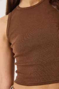 Bianco Lucci Women's Ribbed Halter Neck Camisole Basic Crop Top Undershirt - Image 7