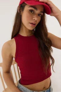 Bianco Lucci Women's Ribbed Halter Neck Camisole Basic Crop Top Undershirt