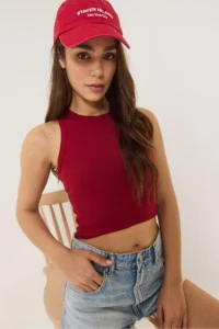 Bianco Lucci Women's Ribbed Halter Neck Camisole Basic Crop Top Undershirt - Image 2