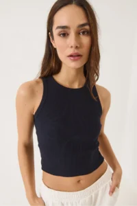 Bianco Lucci Women's Ribbed Halter Neck Camisole Basic Crop Top Undershirt - Image 2