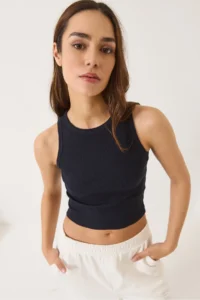 Bianco Lucci Women's Ribbed Halter Neck Camisole Basic Crop Top Undershirt - Image 3