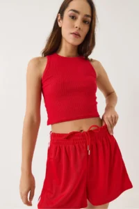 Bianco Lucci Women's Ribbed Halter Neck Camisole Basic Crop Top Undershirt - Image 5